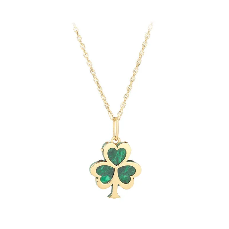 10K Gold Malachite Shamrock Pendant