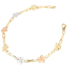 14K Tri-Color Gold Plumeria Twist Bar Bracelet Sandblast Polish Edge