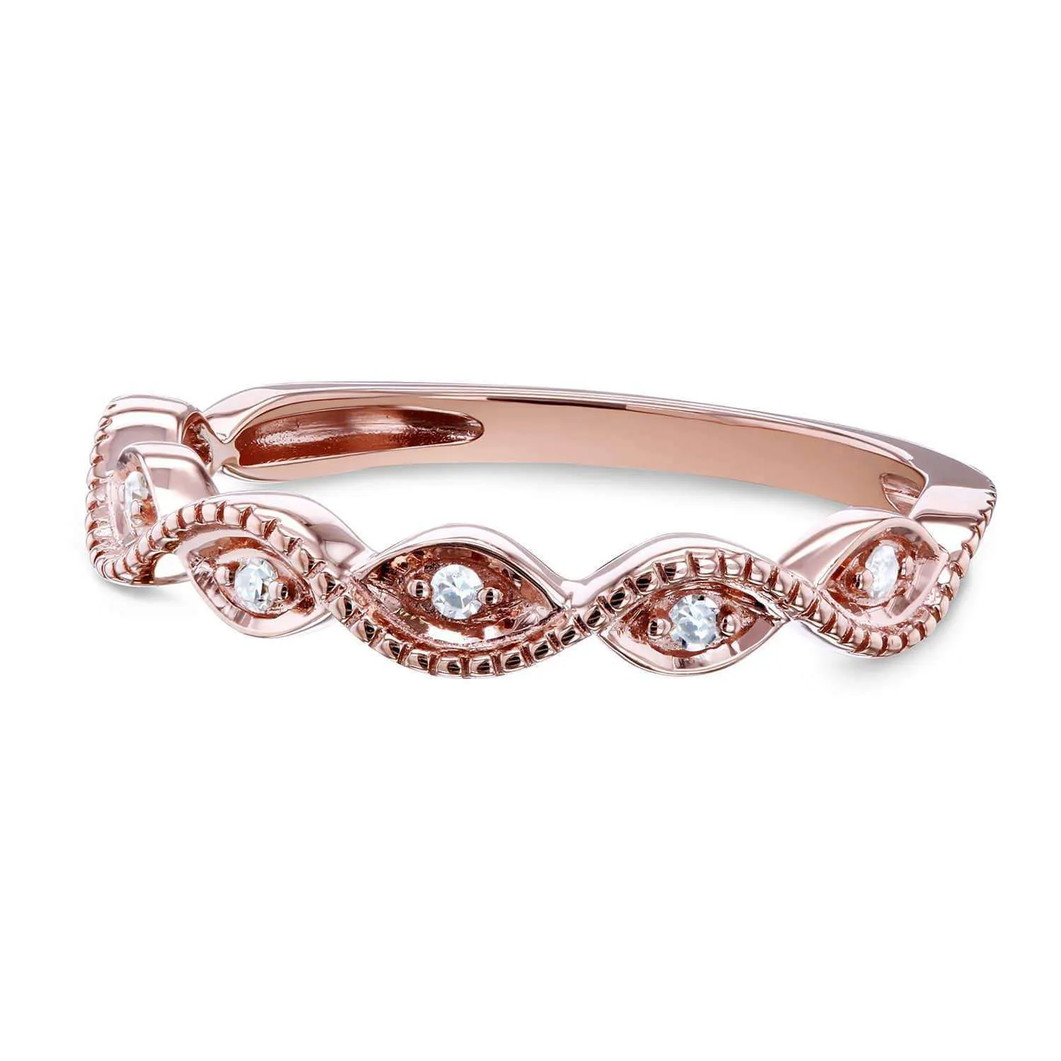 Accent Diamond Stackable Braided Fashion Ring in 10k Rose Gold