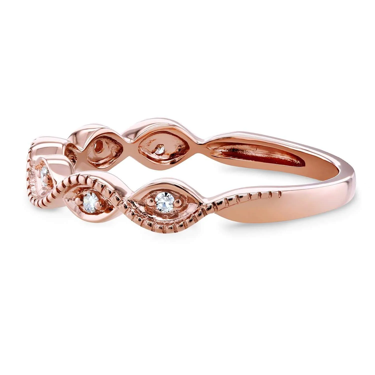 Accent Diamond Stackable Braided Fashion Ring in 10k Rose Gold