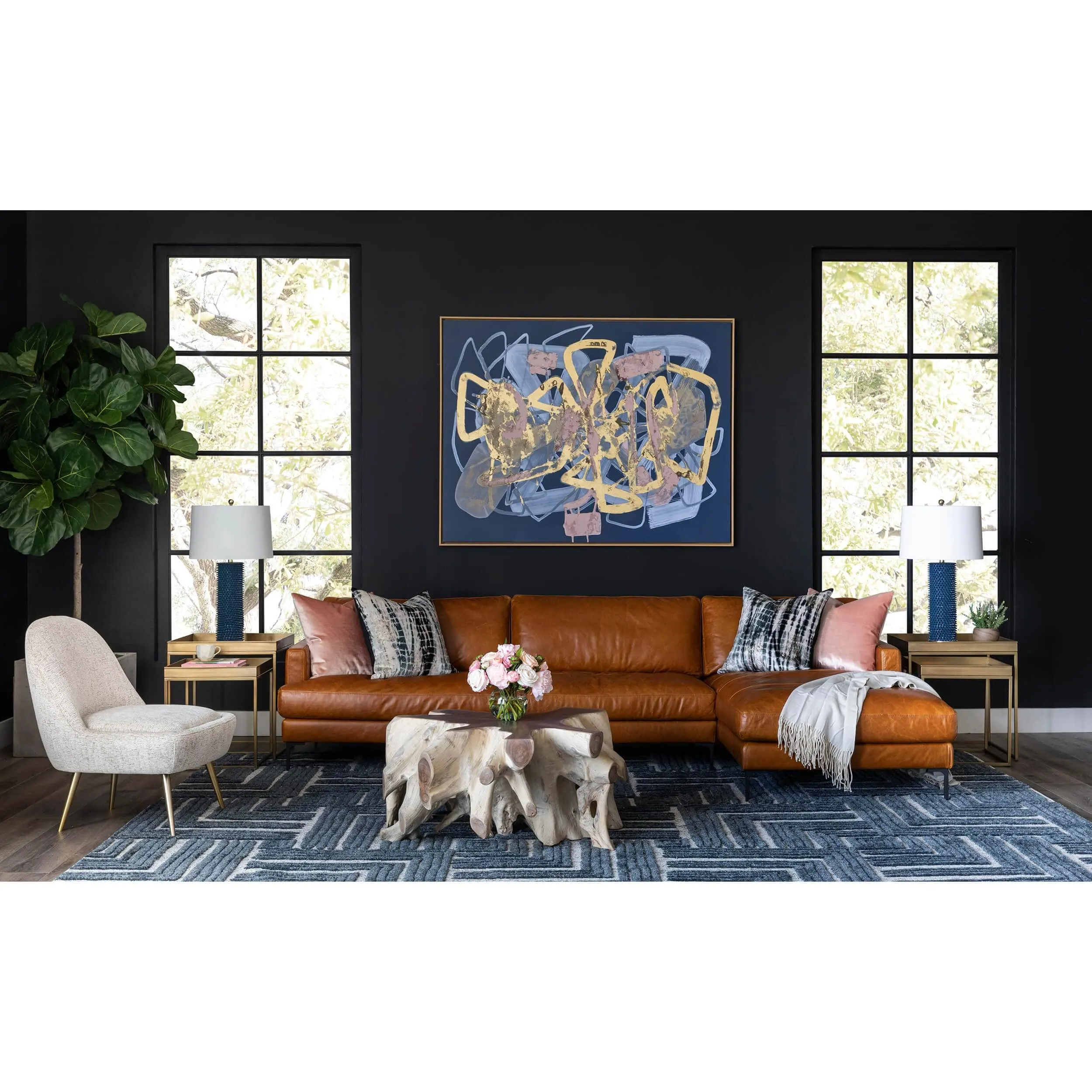 Ansel Leather Sectional, Oil Buffalo Camel