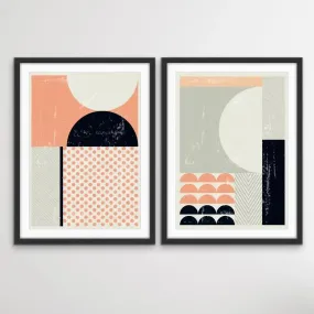 Baker Street - Two Piece Mid Century Pink Black Geometric Print Set Diptych