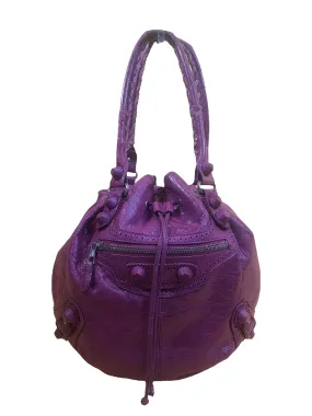 Balenciaga Fushia Distressed Effect Leather Motocross Drawstring Tote