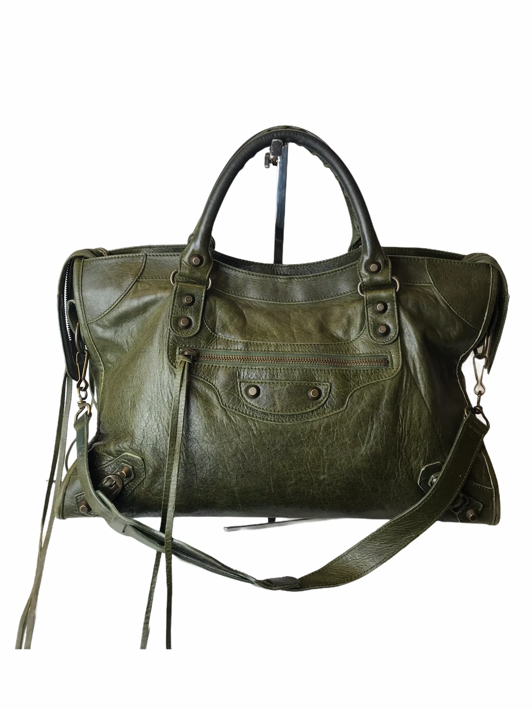 Balenciaga Olive Green Classic "City" Leather Tote - As Seen on Instagram