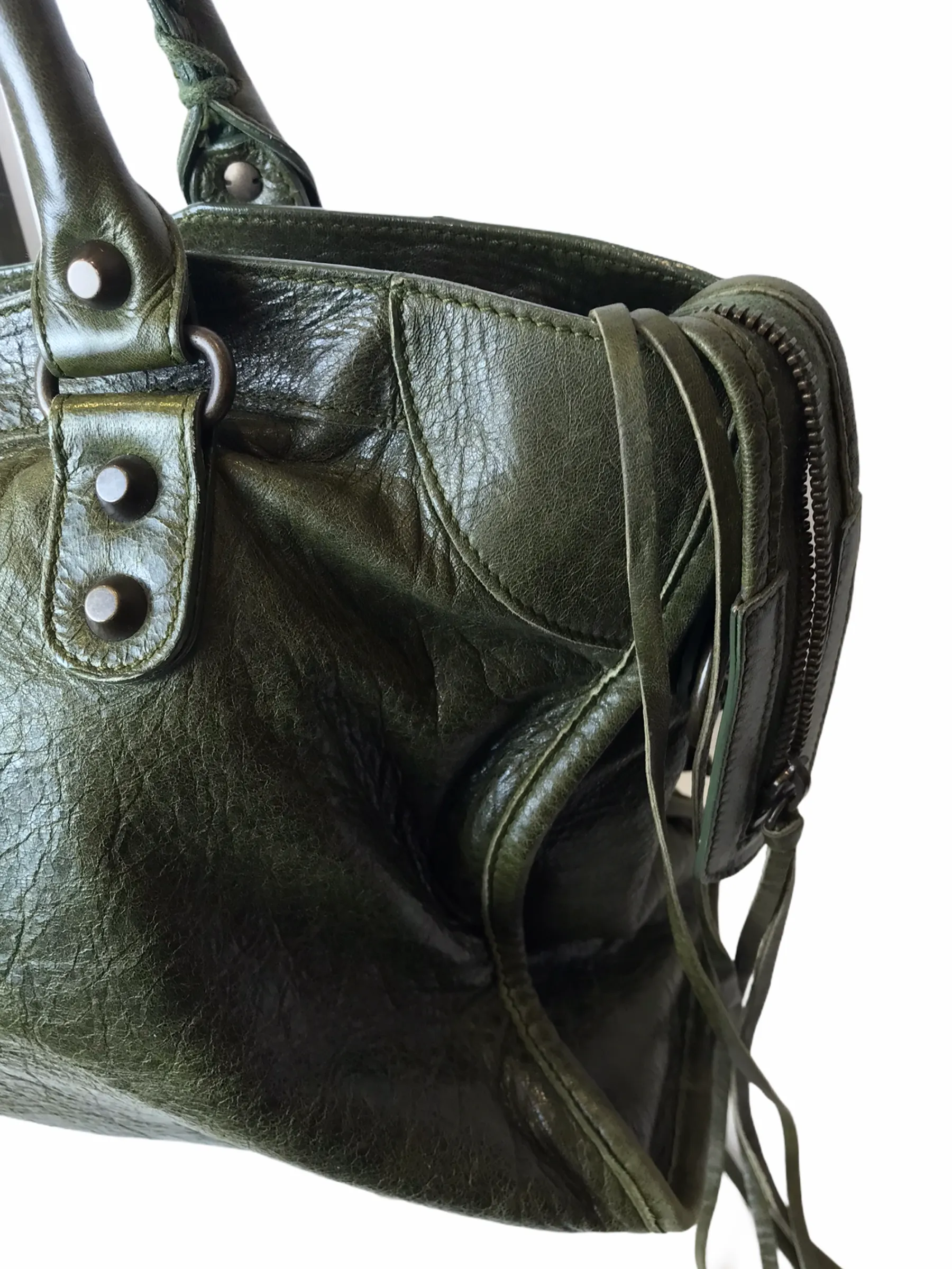 Balenciaga Olive Green Classic "City" Leather Tote - As Seen on Instagram