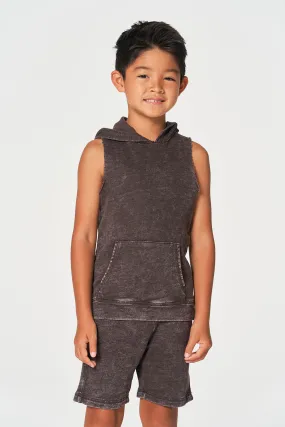 Boys Linen French Terry Sleeveless Muscle Pullover Hoodie