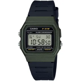 Casio Watch Classic Sports Digital Black/Green F-91WM-3AEF