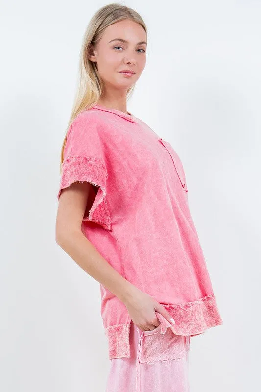 Casual Escape Washed Pink Top