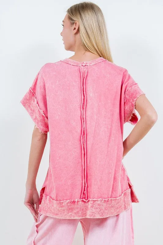 Casual Escape Washed Pink Top