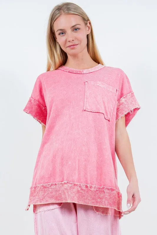 Casual Escape Washed Pink Top