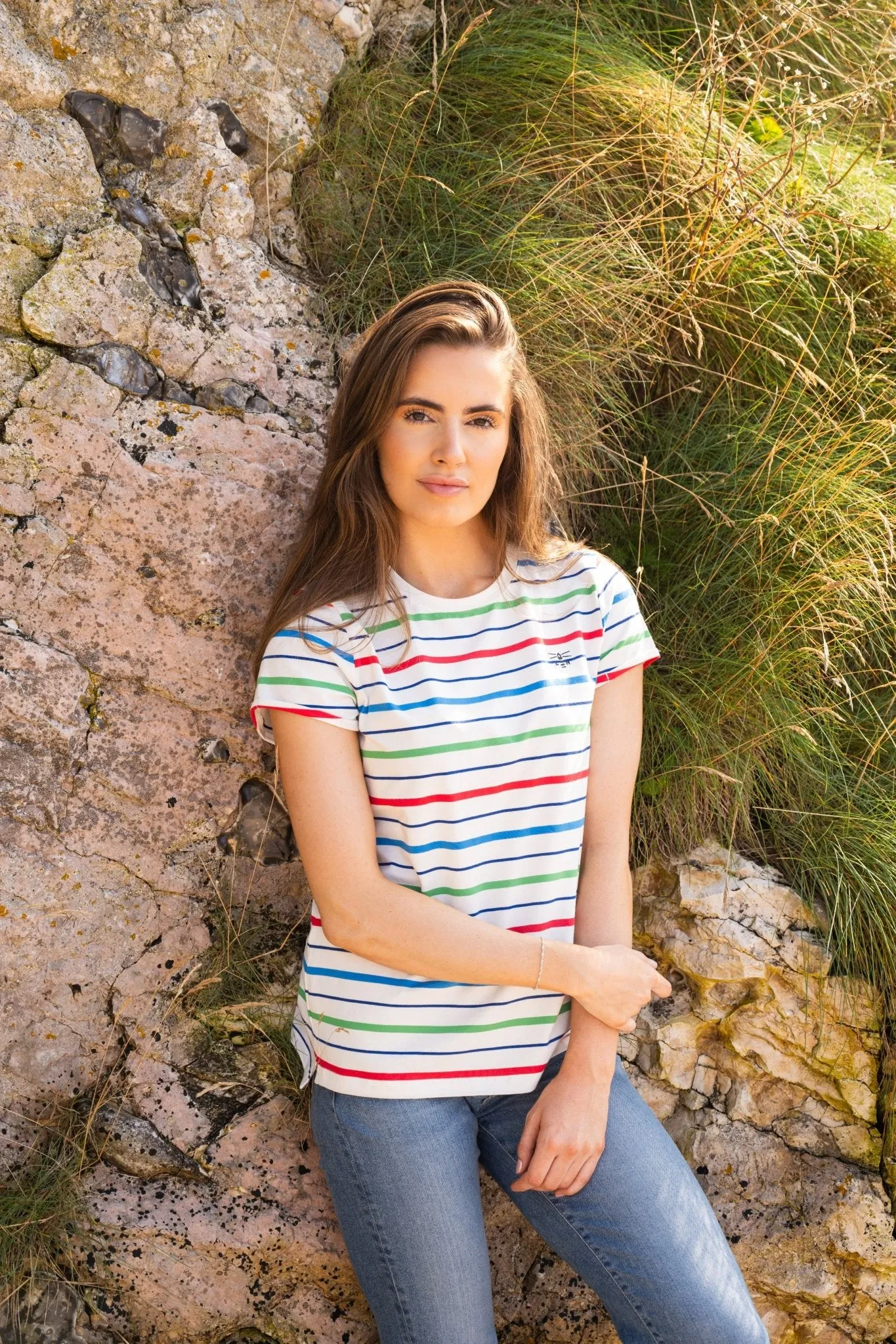 Causeway Tee - Seagrass Blue Poppy Stripe