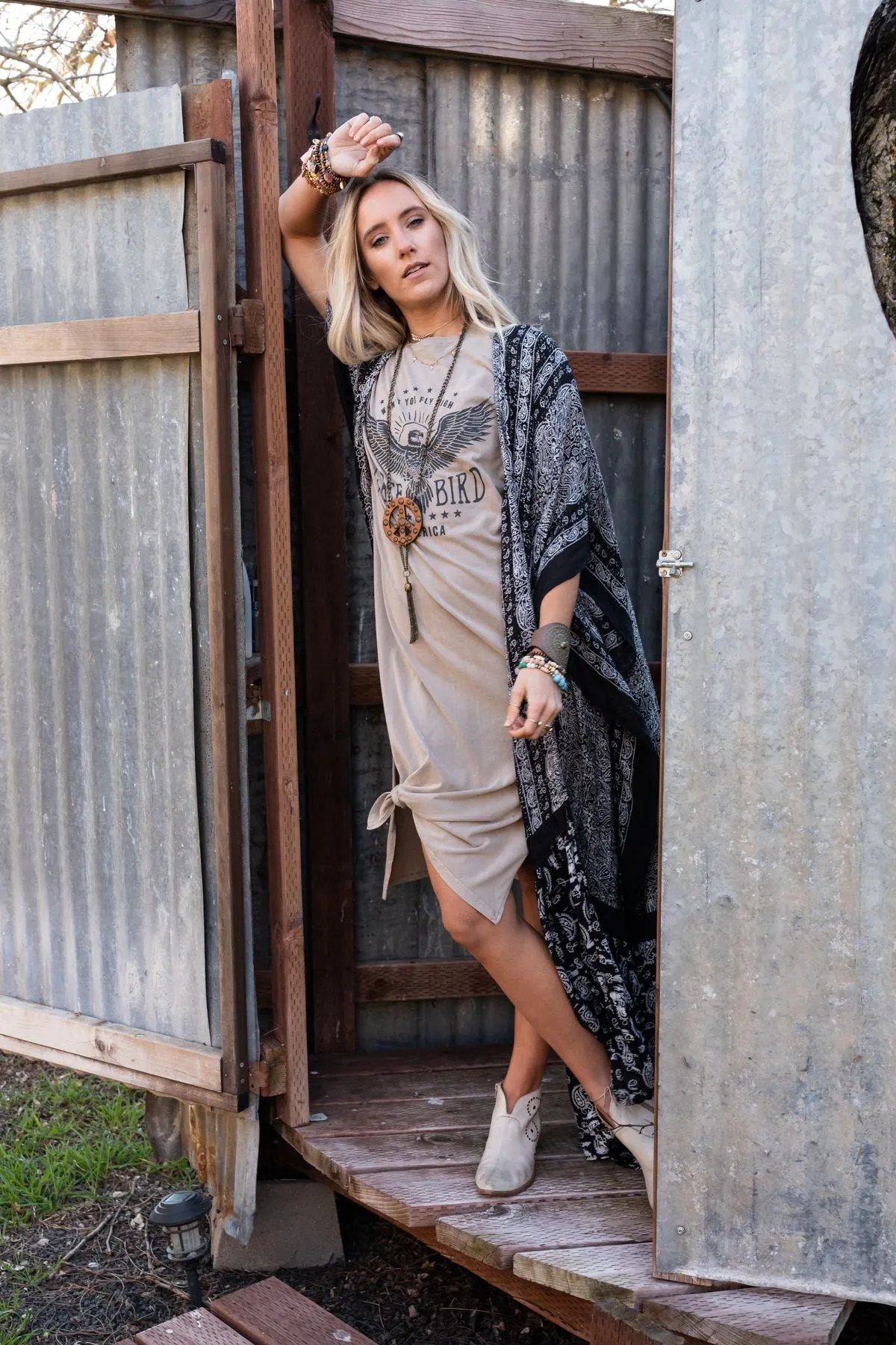 Free Bird Tee Dress - Khaki