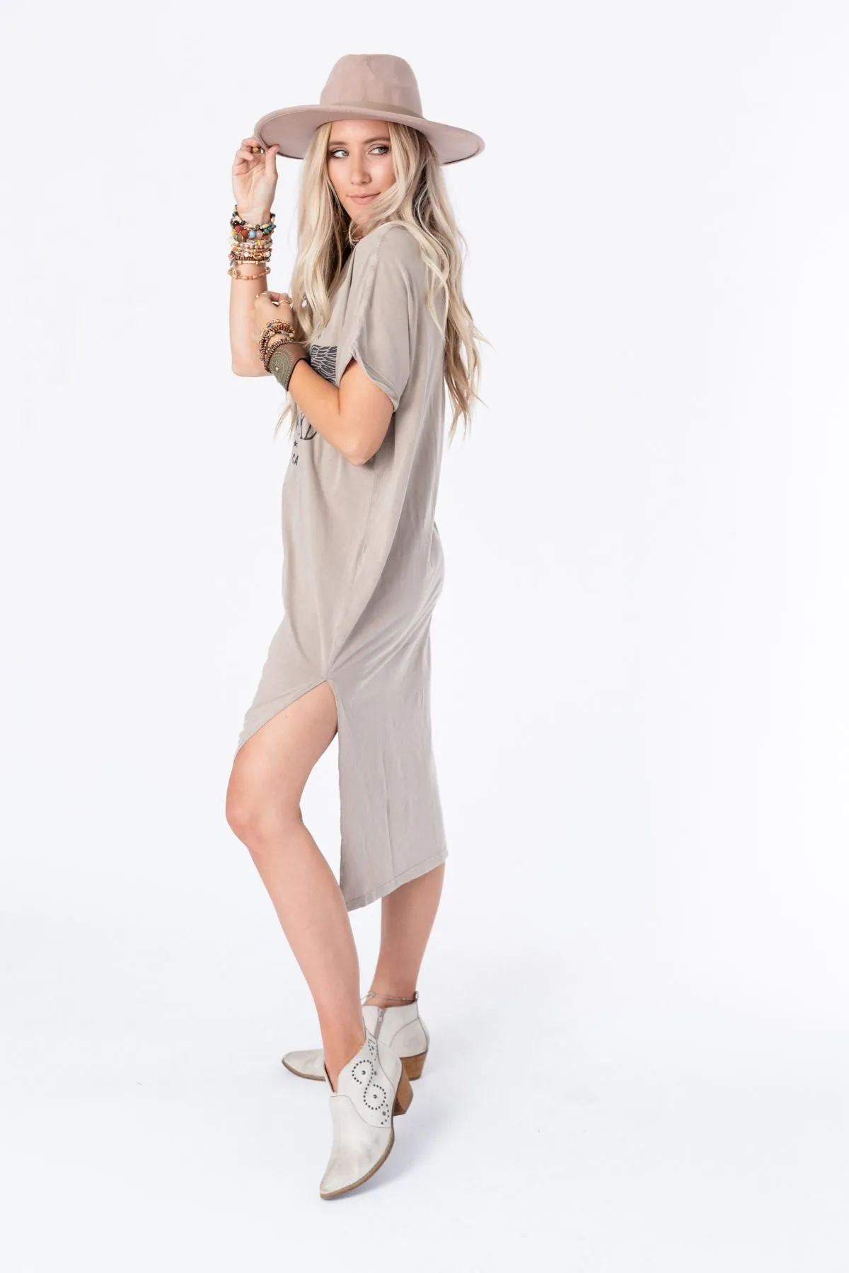 Free Bird Tee Dress - Khaki