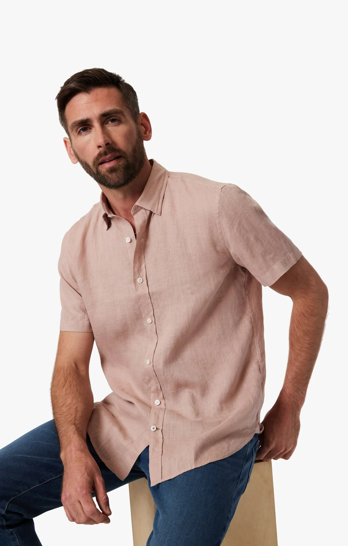 Linen Short Sleeve Shirt In Fawn