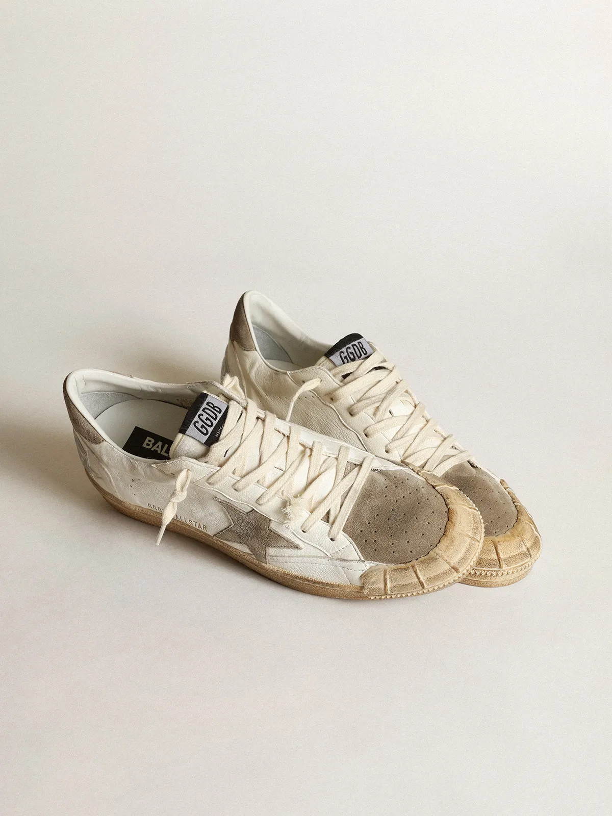 Men's Ball Star LTD sneakers in white nappa leather with dove-gray suede star and heel tab