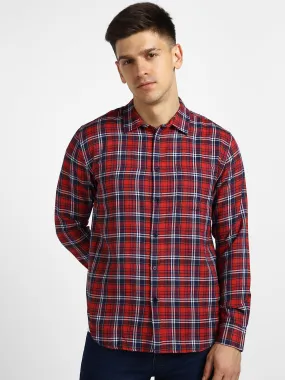 Men's Maroon Cotton Full Sleeve Slim Fit Casual Checkered Shirt