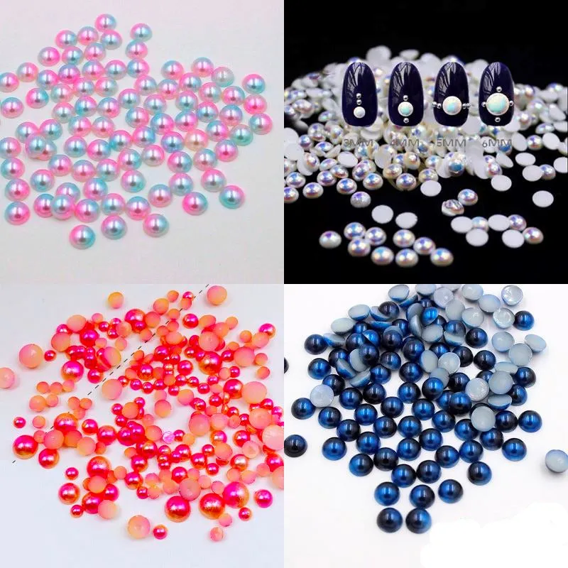 Mixed Colour Half Pearls Nail Art Decoration Wheel ZJPGB-23