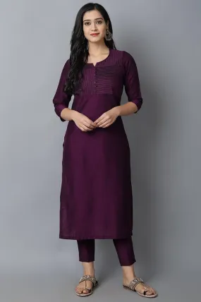 Purple Silk Sonapani Kurta Pants Set