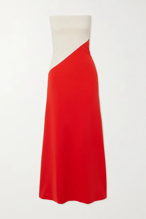 Red and Ivory Strapless Colour Block Maxi Dress (Pre-loved)