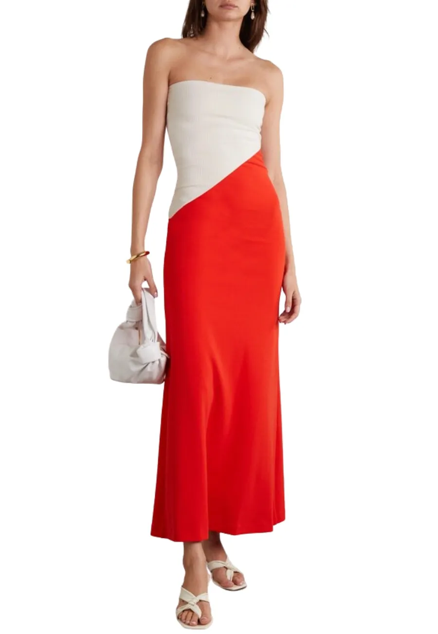 Red and Ivory Strapless Colour Block Maxi Dress (Pre-loved)