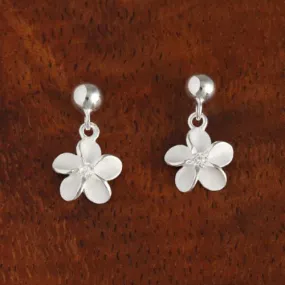 Sterling Silver 8mm Plumeria with CZ and Bead Post Earrings