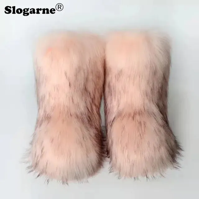 Winter Fluffy Faux Fox Fur Boots