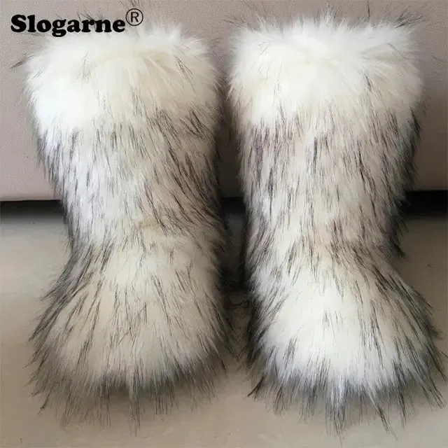 Winter Fluffy Faux Fox Fur Boots